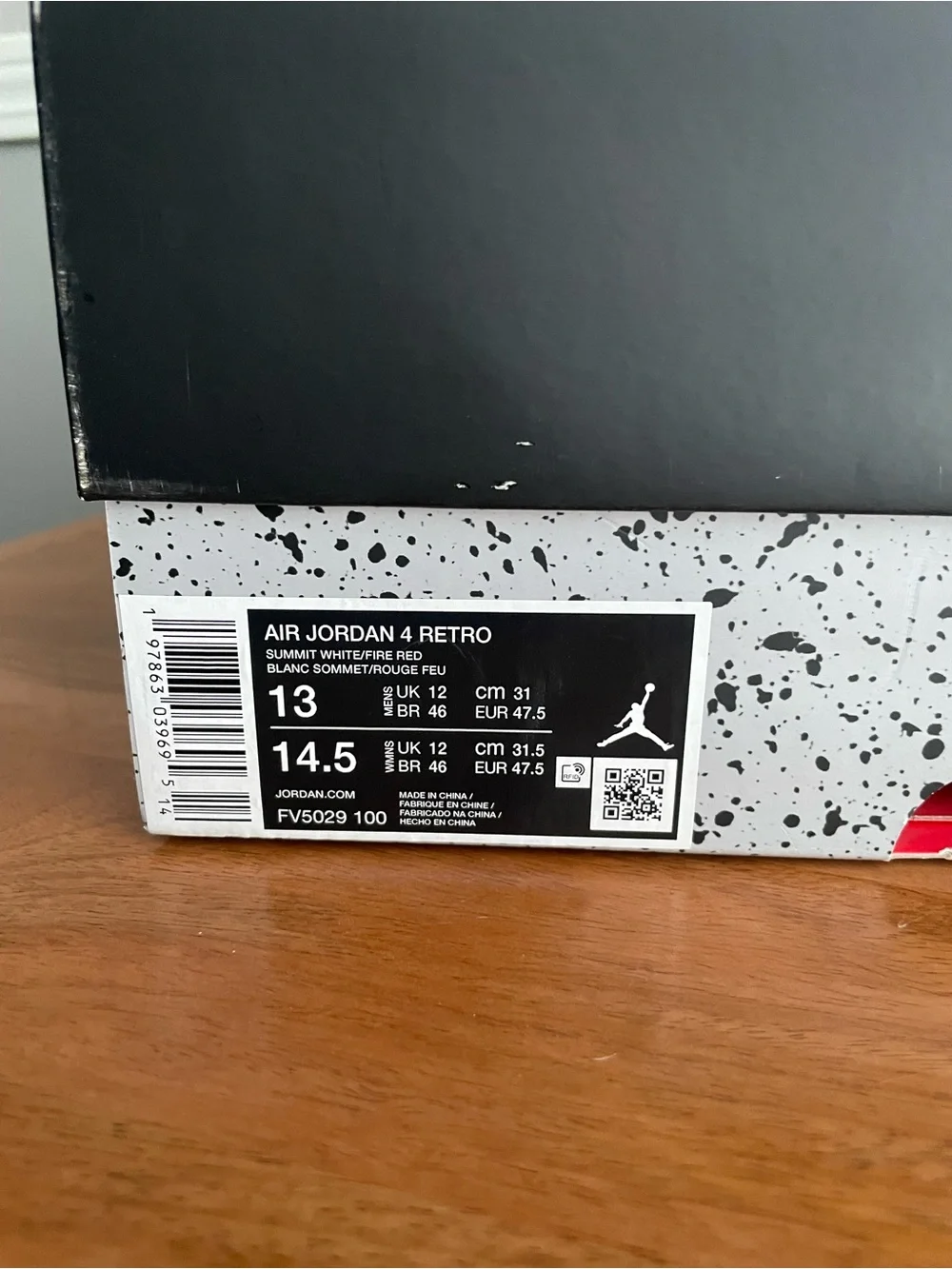 Nike Air Jordan 4 Retro White Cement Summit White Fire Red Men’s Size 13 FV5029-